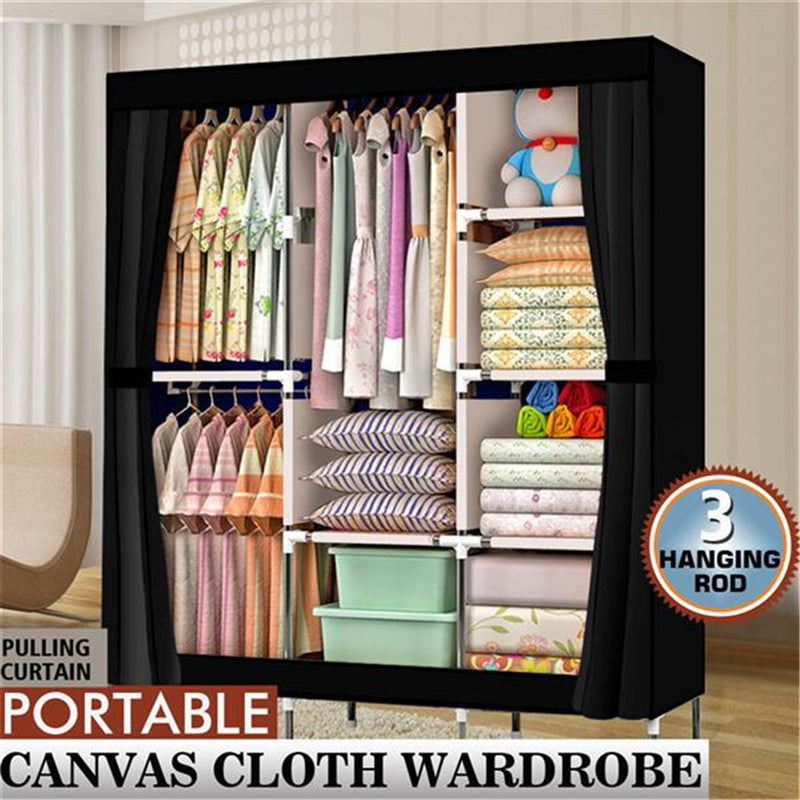 GAOMON Portable Closet Wardrobe Clothes Rack 4-tier 8-rack W/3 Hanger 125*43.18*180cm Black