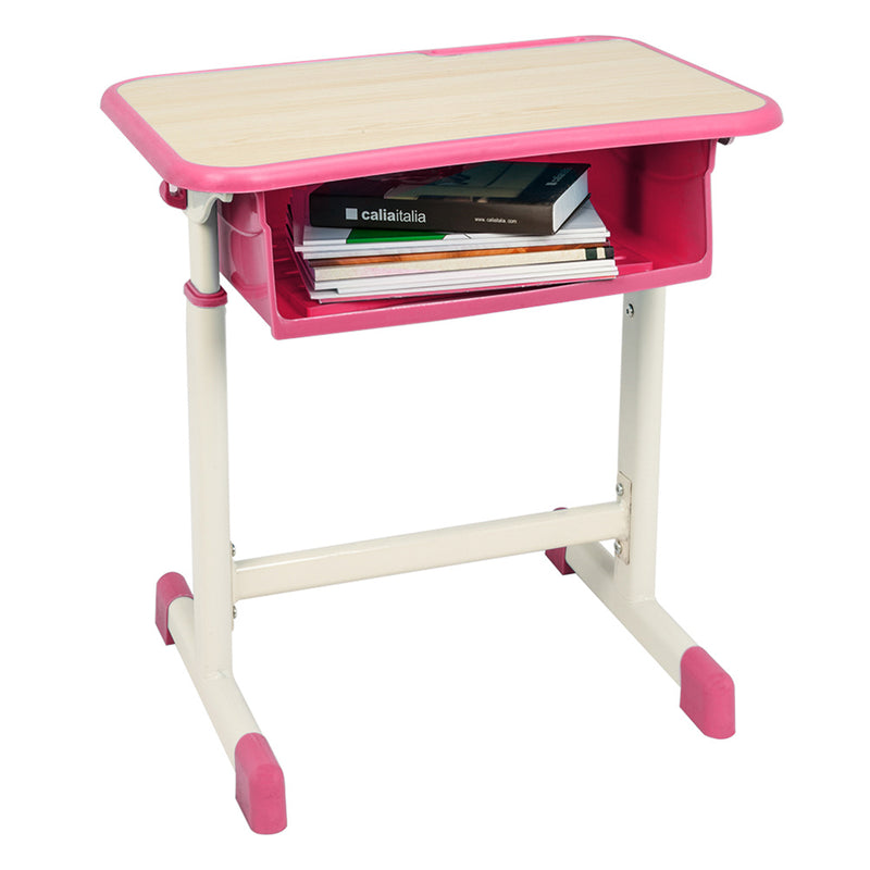 GAOMON Student Table Chair Set Adjustable White Paint Wood Grain Surface Plastic Pink
