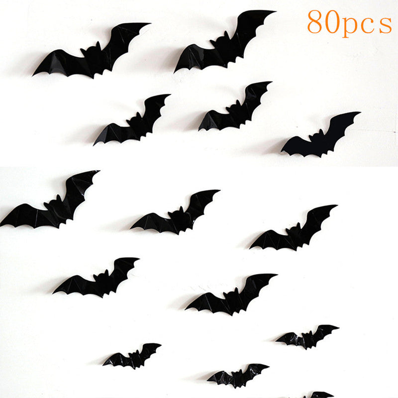 GAOMON 80PCS 3d Bats Wall Stickers 4 Sizes Halloween Decorative Decals Wallpaper
