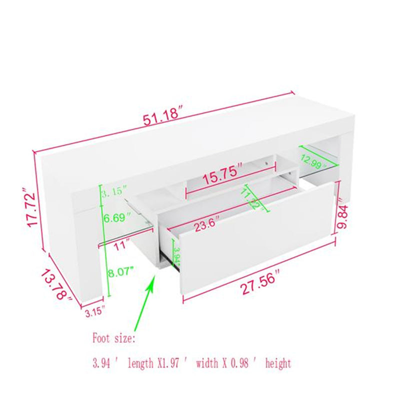 GAOMON LED Cabinet TV White Particle Board TV Stand w/Single Drawer White