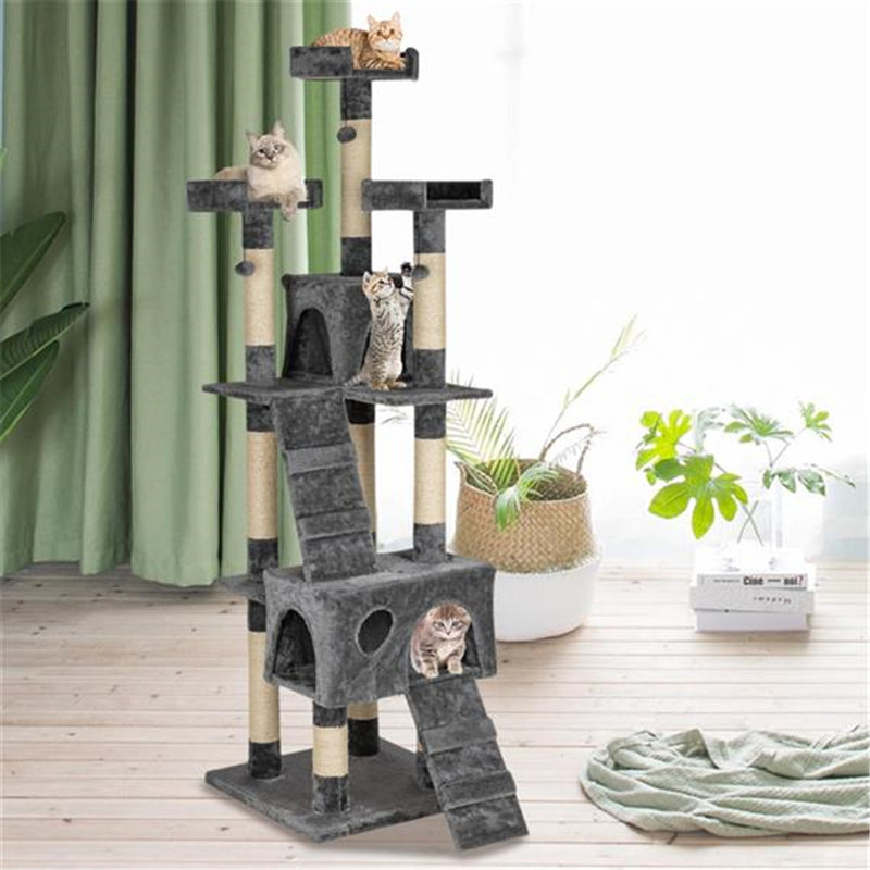 GAOMON 66 Inch Sisal Cat Climbing Frame Cat Tree Tower Cat Pet Toy GREY