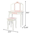 GAOMON Children Dressing Table Set with Three-sided Folding Mirror Single Drawer Chair Pink