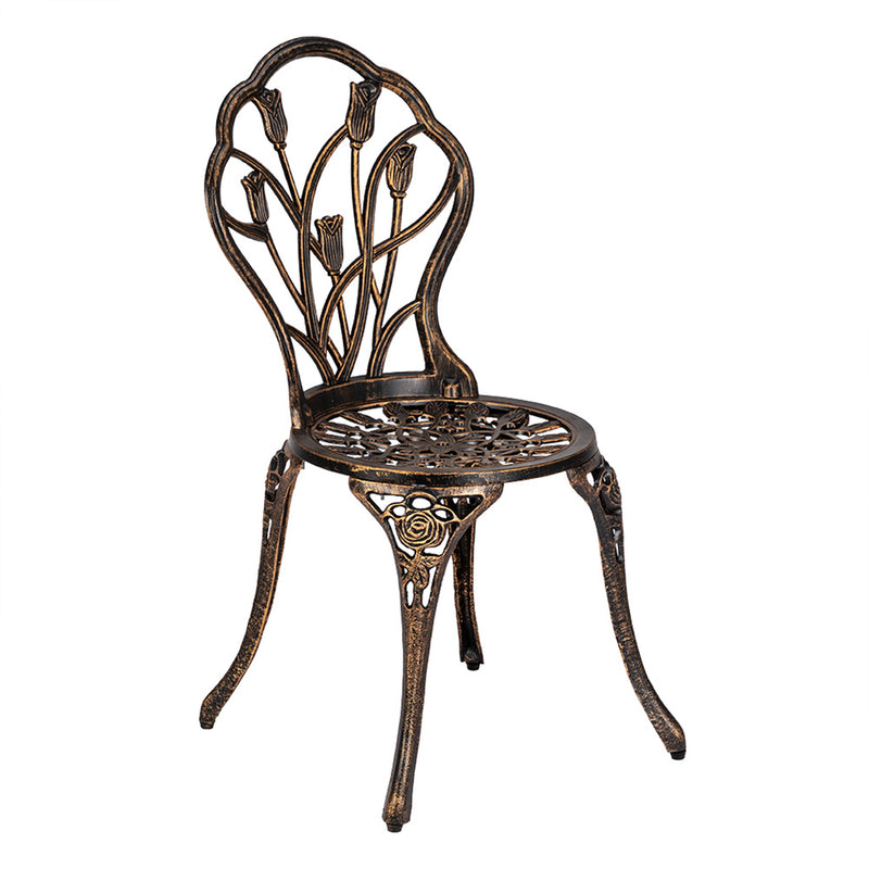 GAOMON 3pcs Tulip Bistro Set European Style Cast Aluminum Bronze Color Outdoor