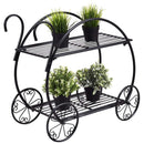 GAOMON 2-Tier Flower Pot Stand Garden Cart Design Plant Holder Black