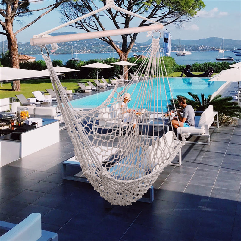GAOMON Hanging Chair Sky Chair Swing for Indoor Outdoor Garden Yard Beige