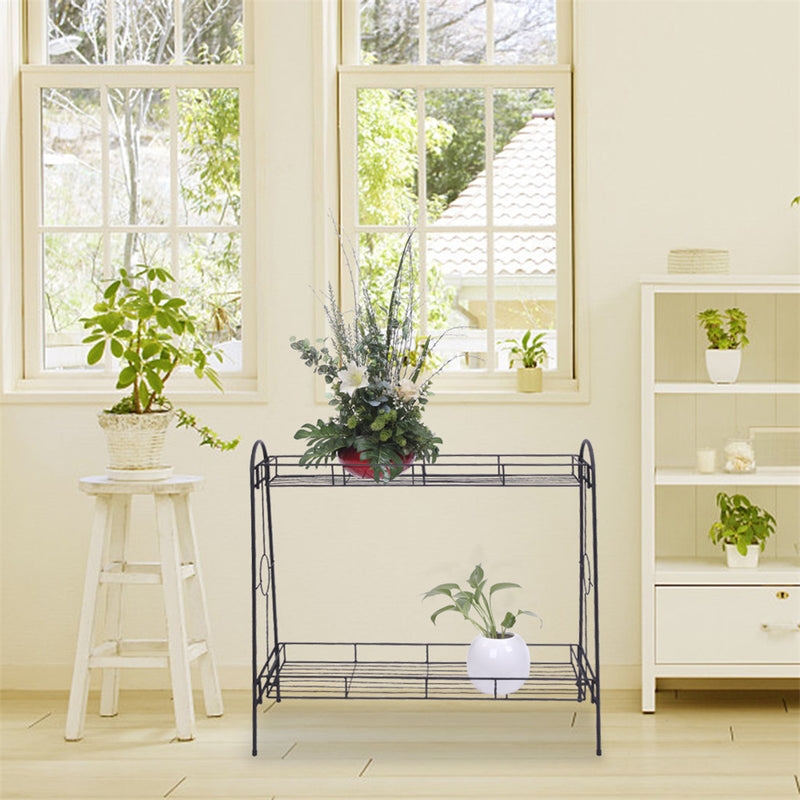GAOMON 2-tier Standing Plant Stand Round Pattern Plant Rack Black