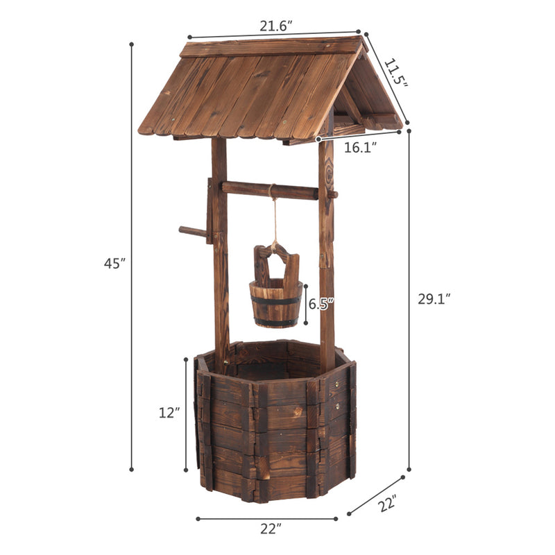 GAOMON Wooden Wishing Well with Roof Outdoor Rustic Retro Reinforced Anti-Corrosion Flowerpot