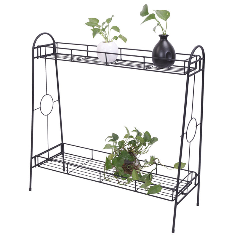 GAOMON 2-tier Standing Plant Stand Round Pattern Plant Rack Black