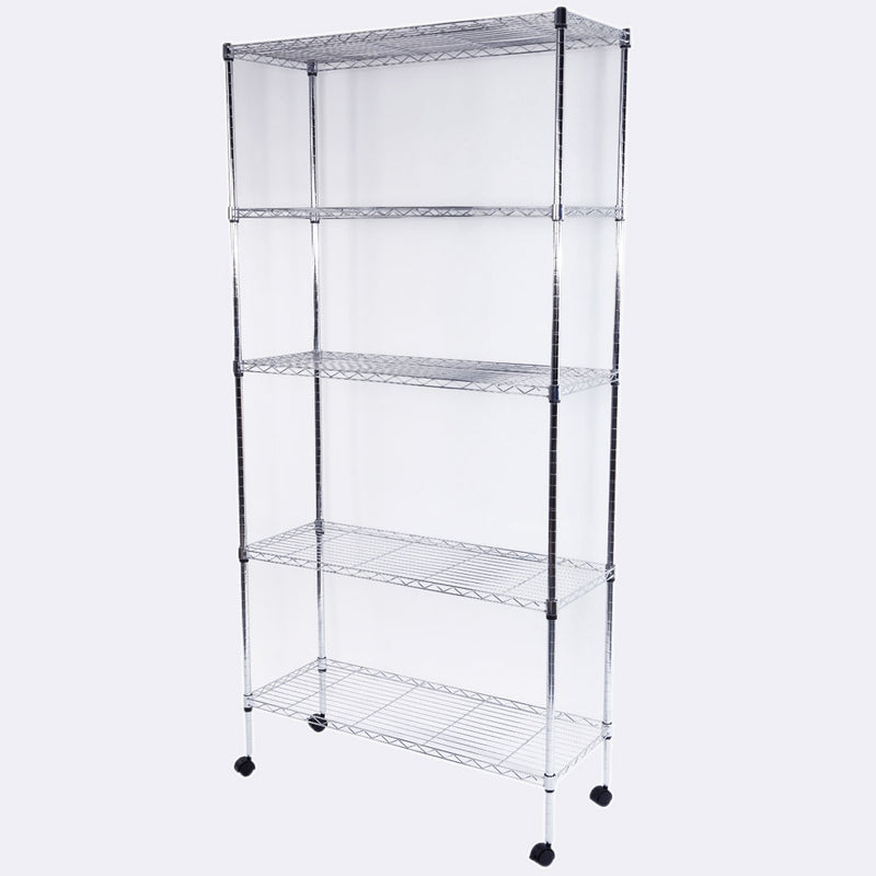 GAOMON 5-Layer Iron Shelf with 1.5" Smooth Wheels Chrome Plated Storage Rack Organizer