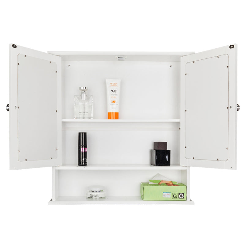 GAOMON Bathroom Mirror Cabinet Shelf Waterproof Space Saving Wall Mounted Double Door Cabinet