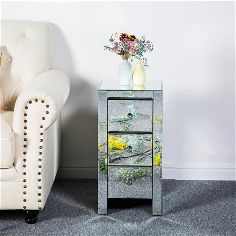 GAOMON Mini Cabinet Table with 3-drawers Nightstand Bedroom Silver