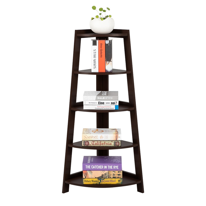 GAOMON 5-layer Fan-shaped Corner Shelf Household Organizer for Living Room Brown