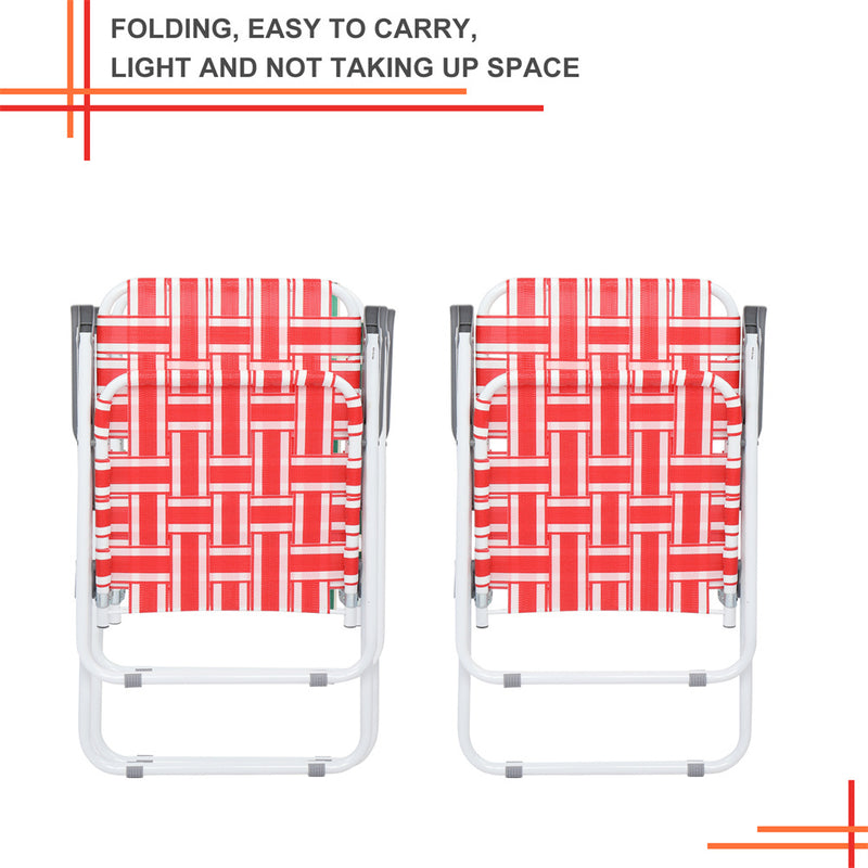 GAOMON 2pcs Beach Chair Steel Tube Bearing 120kg Folding Beach Chair Red White Strips