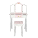 GAOMON Children Dressing Table Set with Three-sided Folding Mirror Single Drawer Chair Pink