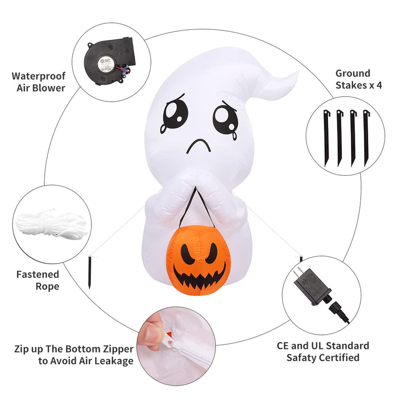 GAOMON 5FT Halloween Inflatable Cute Ghost with Pumpkin