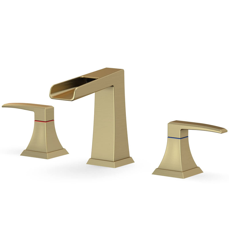 GAOMON Waterfall Bathtub Faucet Brushed Gold Widespread Bathtub Faucet Set for 3 Hole with Water Supply Lines