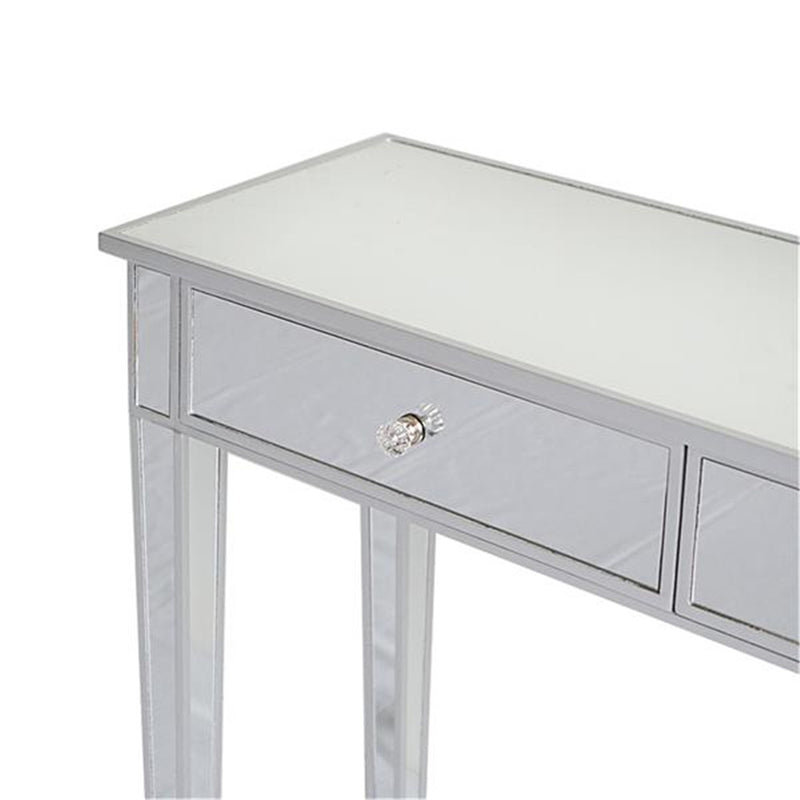 AMYOVE Dressing Table Bedroom Table Glass Mirror Table with Two Drawers Silver