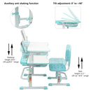 GAOMON Kids Desk Chair Set 80cm Hand-operated Lifting Table Top Blue Green