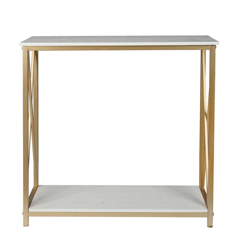 GAOMON 2-Tier Console Table Space Saving Entry Table with Gold Metal Frame White Panel Top