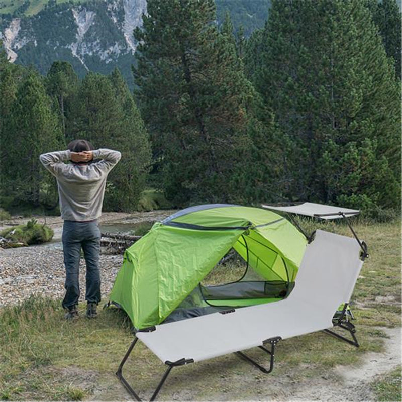 GAOMON Outdoor Foldable Triple Folding Bed with Head Canopy Grey