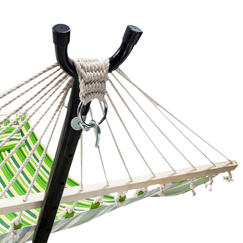 GAOMON 2 People Hammock with Wooden Poles Green Print Hanging Bed Green