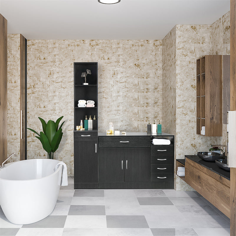 GAOMON Mdf Bathroom Cabinet with Double Doors Five Drawers Lightweight Waterproof Storage Cabinet