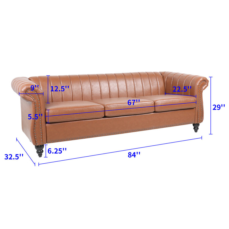 GAOMON Chaise Lounge Sofa Chair Traditional Rolled Arms with Nailhead Trim Brown