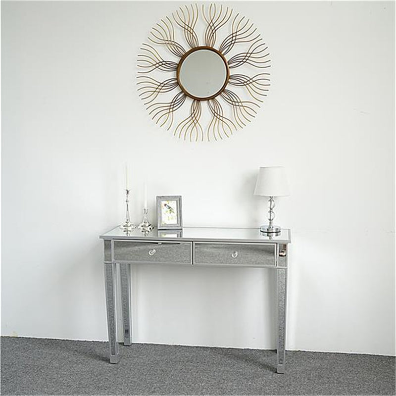GAOMON Dressing Table Bedroom Table Glass Mirror Table with Two Drawers Silver