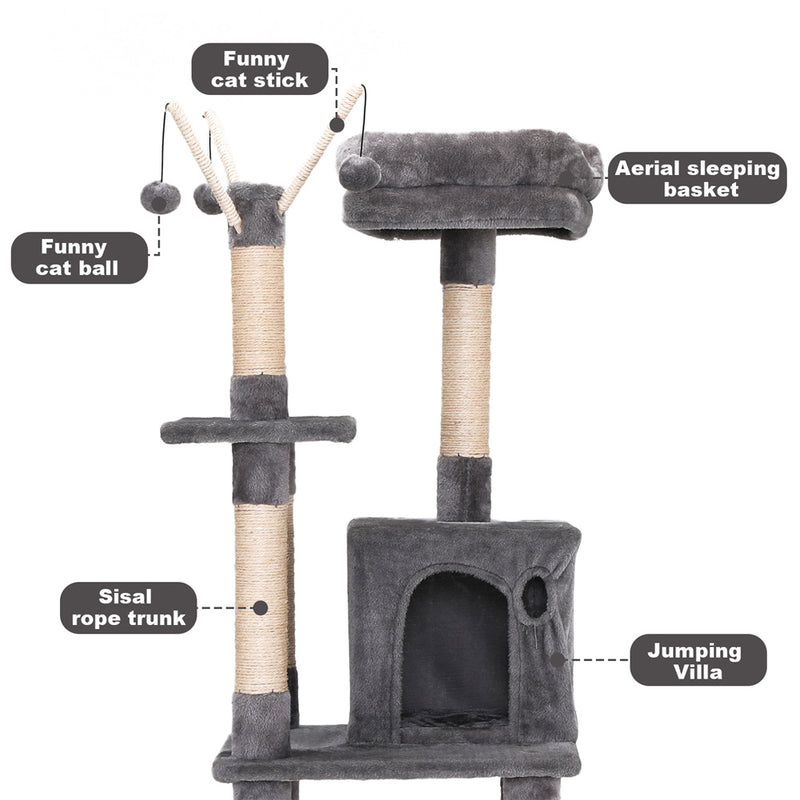GAOMON Cat Tree Toy Plush Indoor Multistory Cat Tree Toys Cat Climbing Frame Toy Grey