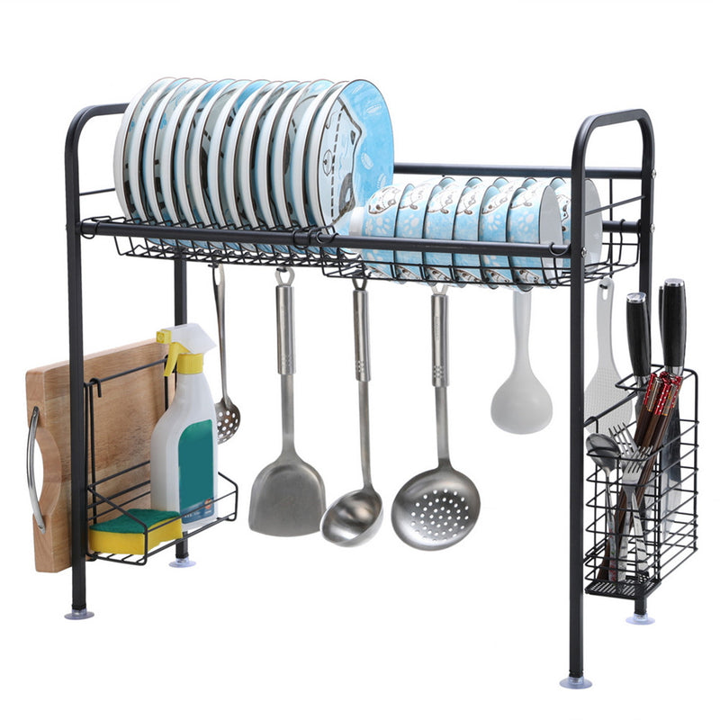 GAOMON Single Layer Bowl Rack Shelf Dish Drainer 90cm Black