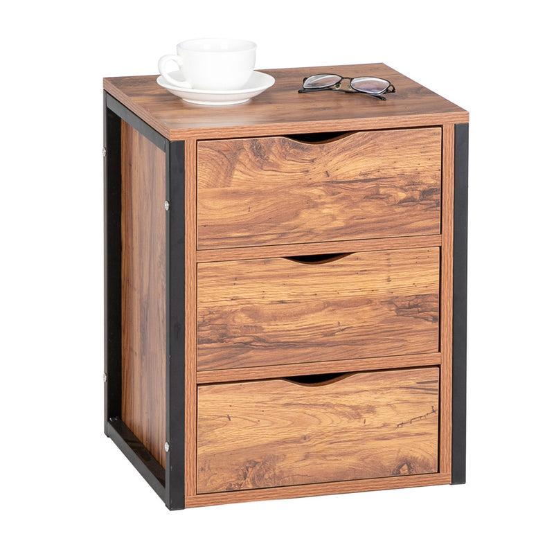GAOMON Steel Frame Three-drawing Bedside Table Household Furniture for Living Room