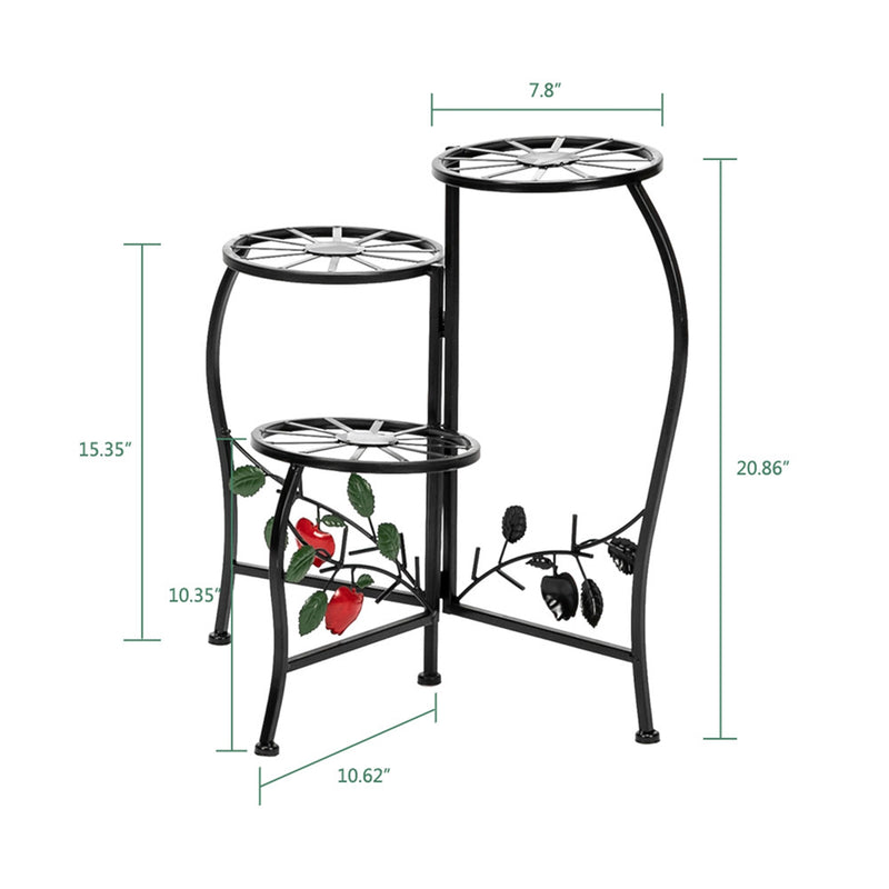 GAOMON Metal Plant Stand Shelf 3-base Flower Pot Holder Organizing Racks Black