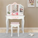 GAOMON Children Dressing Table Set with Three-sided Folding Mirror Single Drawer Chair Pink