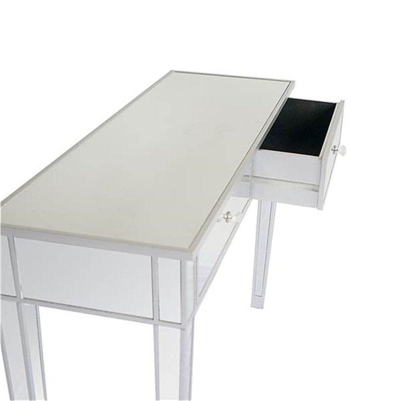 GAOMON Dressing Table Bedroom Table Glass Mirror Table with Two Drawers Silver