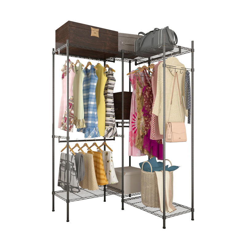 GAOMON Portable 4 Rows Clothes Rack with 7 Layers Shelves Garment Rack