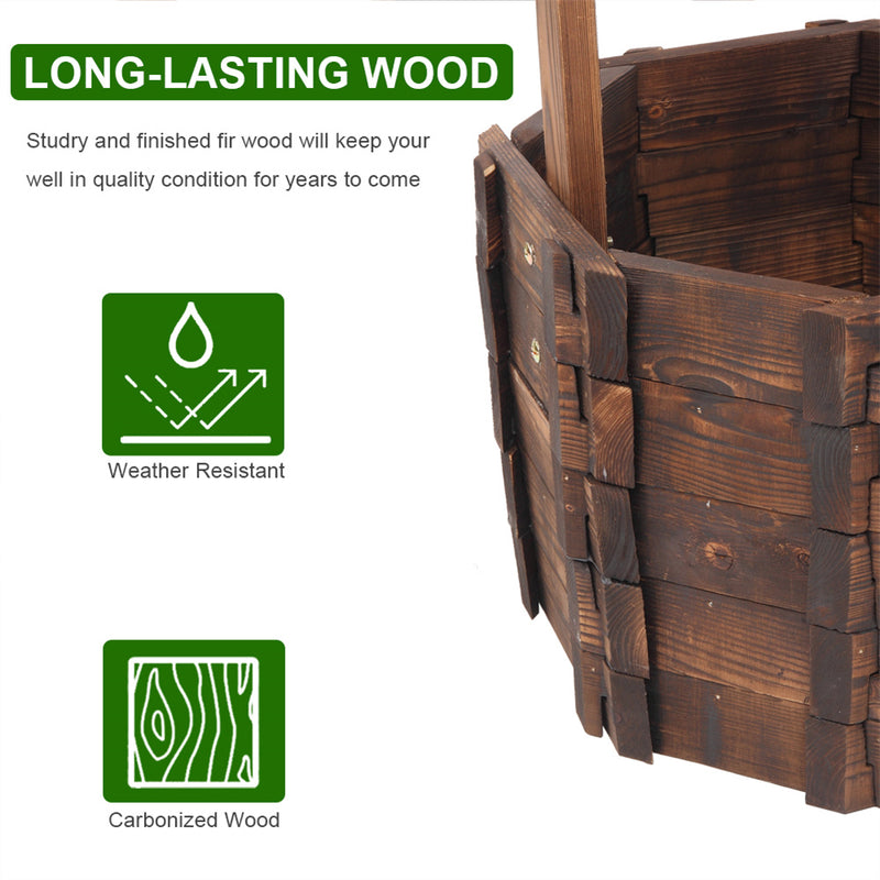 GAOMON Wooden Wishing Well with Roof Outdoor Rustic Retro Reinforced Anti-Corrosion Flowerpot