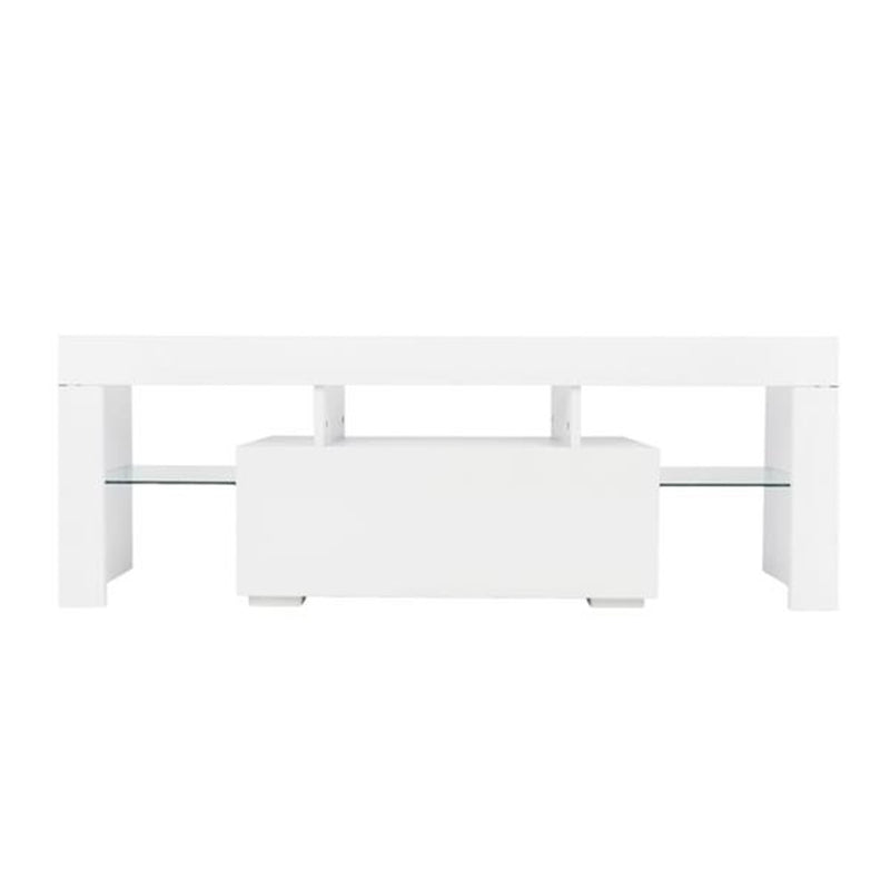 ALICIAN LED Cabinet TV White Particle Board TV Stand w/Single Drawer White