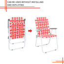 GAOMON 2pcs Beach Chair Steel Tube Bearing 120kg Folding Beach Chair Red White Strips