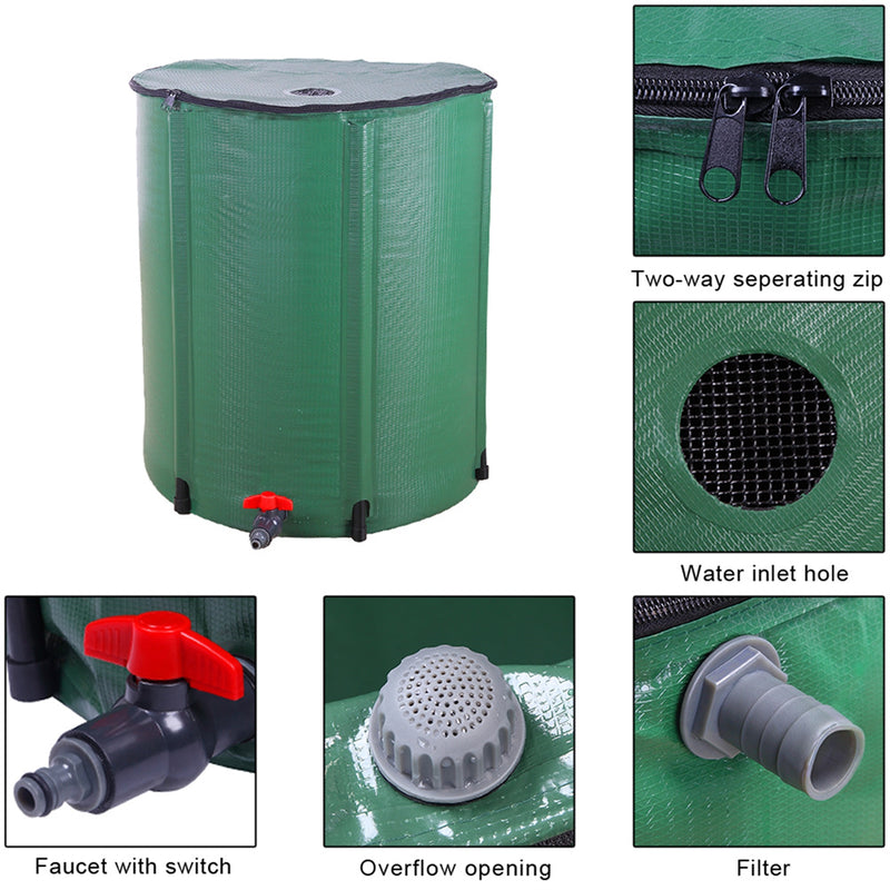 GAOMON 500d 50 Gallon Folding Rain Barrel Foldable Rain Bucket Green