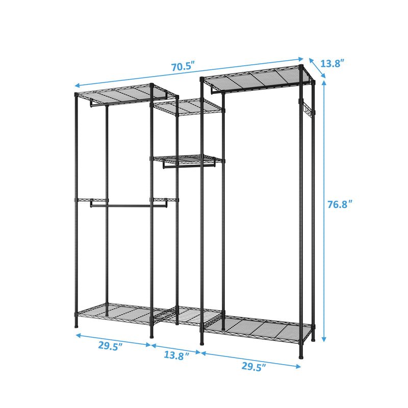 GAOMON Portable 4 Rows Clothes Rack with 7 Layers Shelves Garment Rack