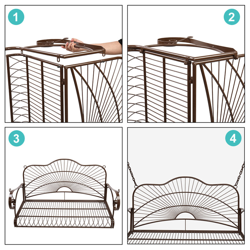 GAOMON Outdoor Garden Iron Wire Double Swing Chair Hanging Swing - Dark Brown