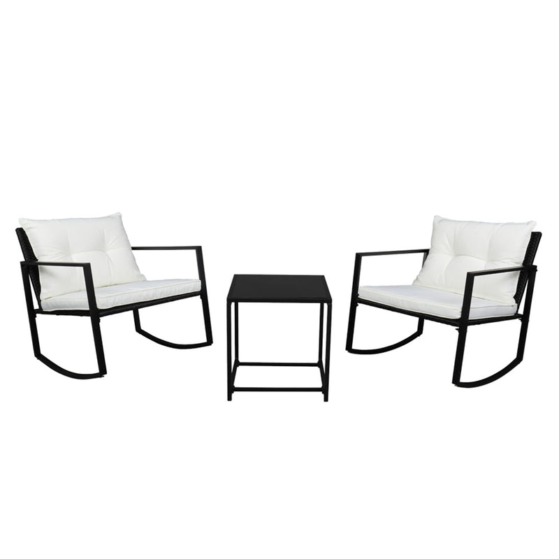GAOMON 3pcs Single Rocking Chair Coffee Table Set Comfortable Weather-Resistant UV-Resistant