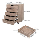 GAOMON Wooden File Cabinet Five Drawers with 360 Degree Removable Wheels Coffee
