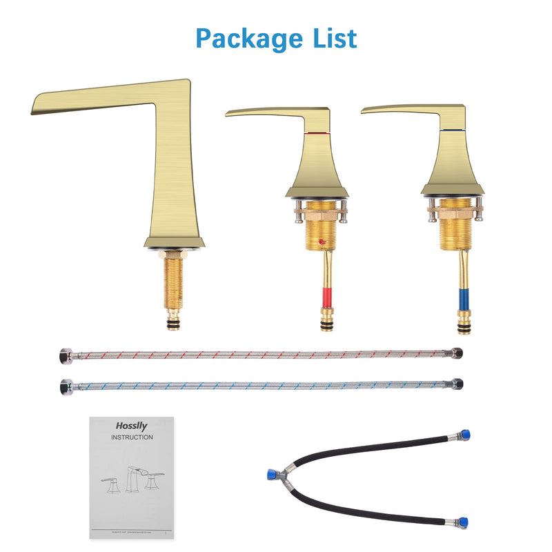 GAOMON Waterfall Bathtub Faucet Brushed Gold Widespread Bathtub Faucet Set for 3 Hole with Water Supply Lines