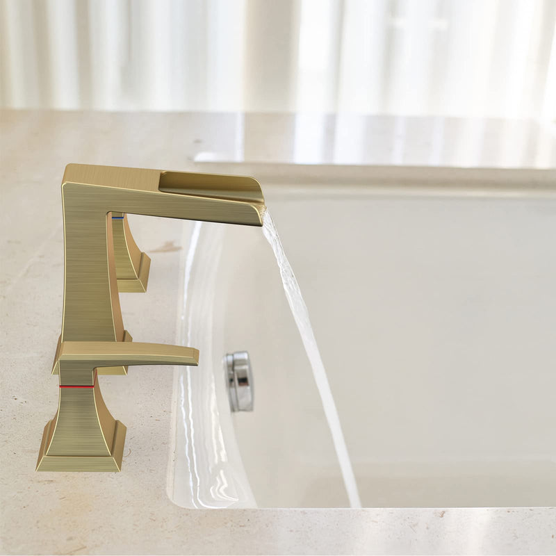 GAOMON Waterfall Bathtub Faucet Brushed Gold Widespread Bathtub Faucet Set for 3 Hole with Water Supply Lines