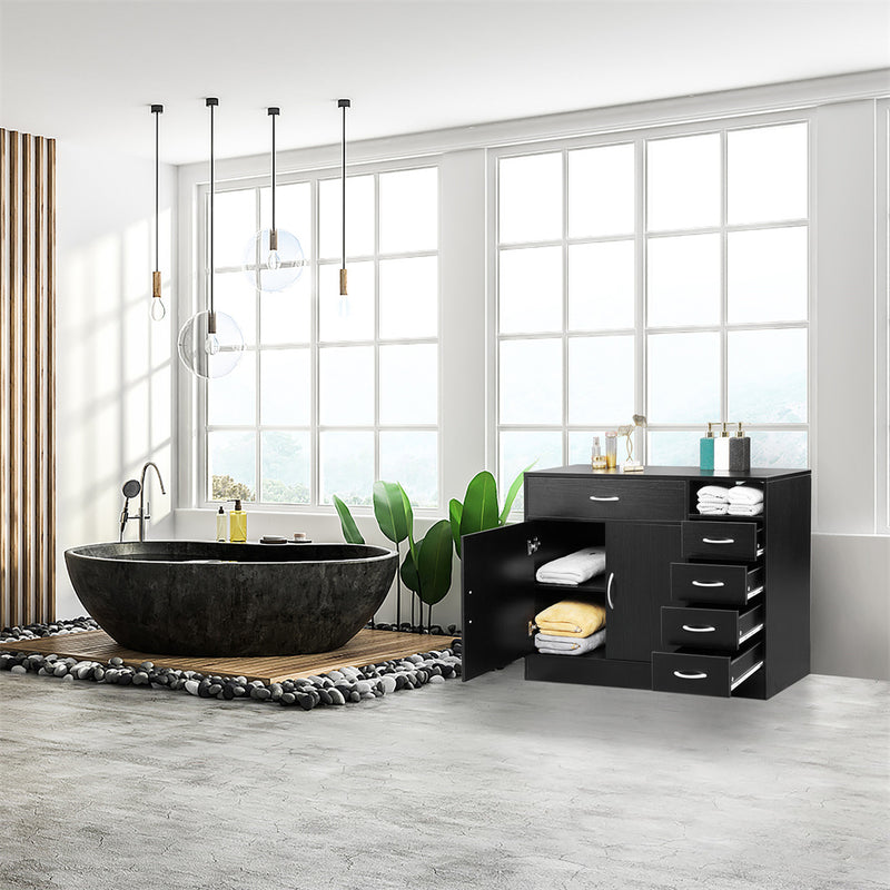 GAOMON Mdf Bathroom Cabinet with Double Doors Five Drawers Lightweight Waterproof Storage Cabinet