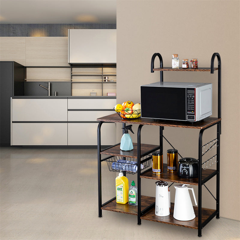 GAOMON 4 Layers Storage Rack Adjustable Microwave Oven Rack Storage Shelves with 10 Hooks