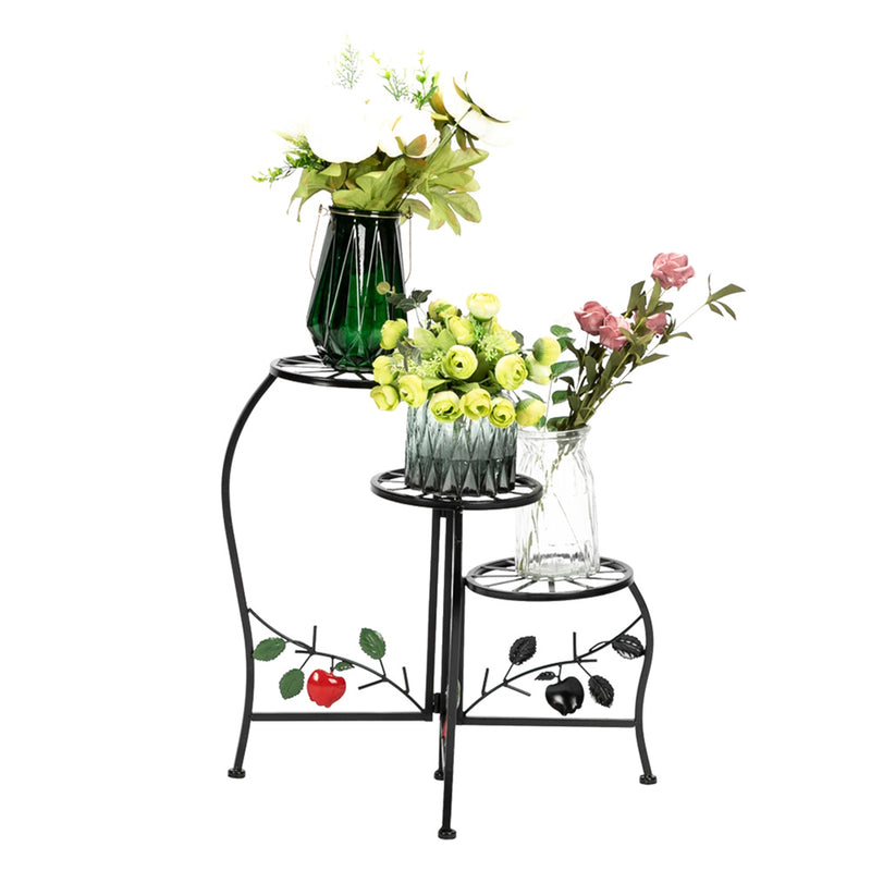 GAOMON 3-tierd Flower Pot Stand Lacquer Painted Metal Black