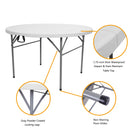 GAOMON 48 Inch Round Folding Table Lightweight Outdoor Utility Table Furniture