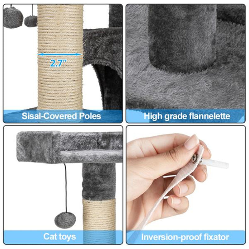 GAOMON 66 Inch Sisal Cat Climbing Frame Cat Tree Tower Cat Pet Toy GREY